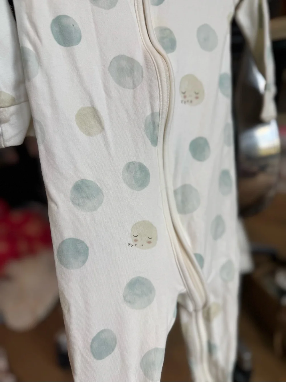 Organic Cotton White Footed Baby One-Piece with Mint Dot Print